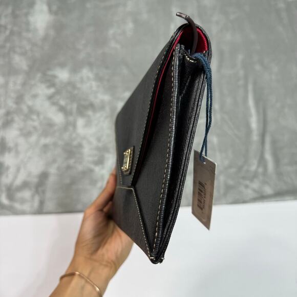 New Dooney & Bourke Envelope Slim Leather Wallet Black Organizer Clutch 9x6 - Picture 3 of 13